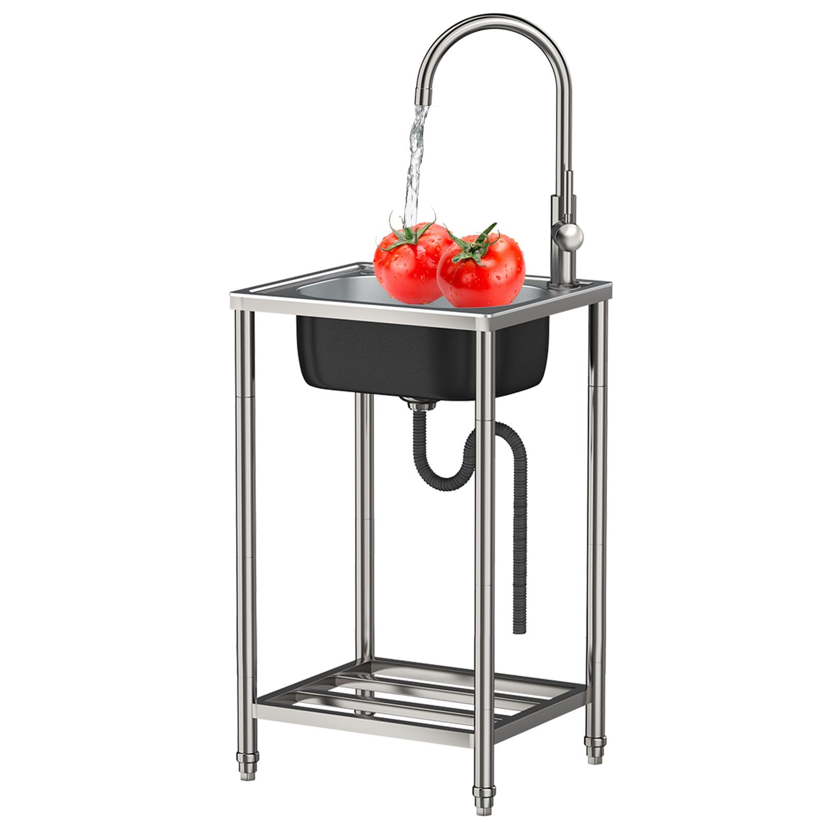 TAXXII Freestanding Stainless Steel Sink Outdoor Single Bowl Utility Sink,Commercial Kitchen Portable Mobile Garden with Hot and Cold Tap,for Laundry Room Basement