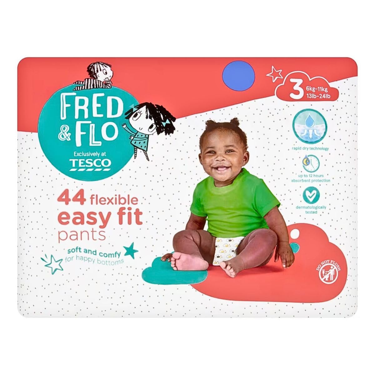 Fred & Flo Easy Fit Nappy Pants Size 3 (44 Pack) – Soft, Comfy & Ultra-Dry