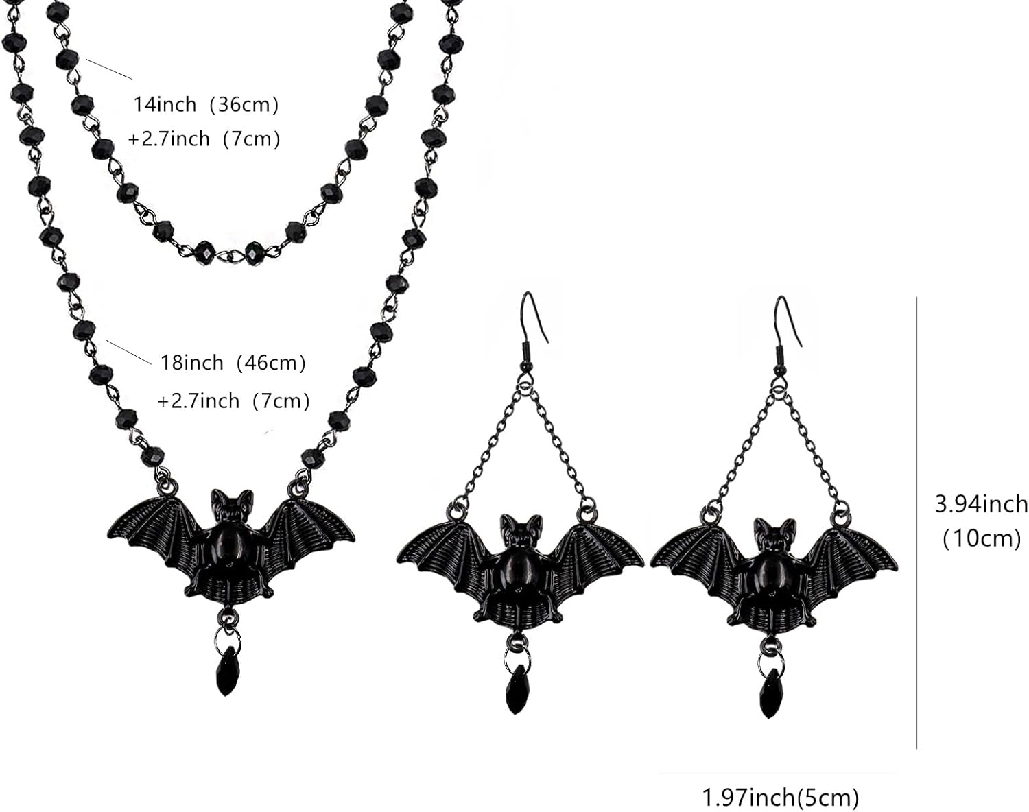 Gothic Bat Necklaces Bat Earrings Black Bat Jewelry Sets Black Crystal Chain Halloween Black Pendant Choker Halloween Jewelry Stes for Woman - Image 2