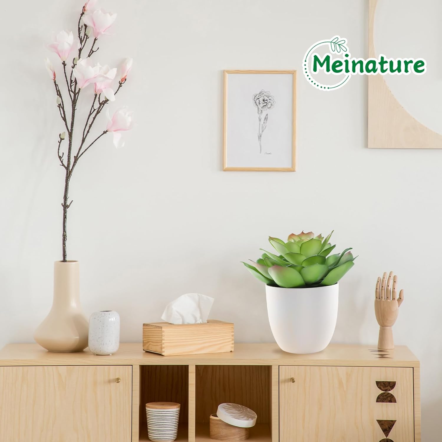 Lifelike Artificial Succulent Plants in White Large Basin - 5.5 Inch Diameter Large Flowers, Green & White, Ideal for Home and Office Table Decoration