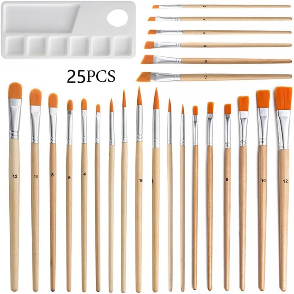 Paint Brush 25-piece Gouache DIY Graffiti Flat Round Peak Palette Birch Pole Nylon