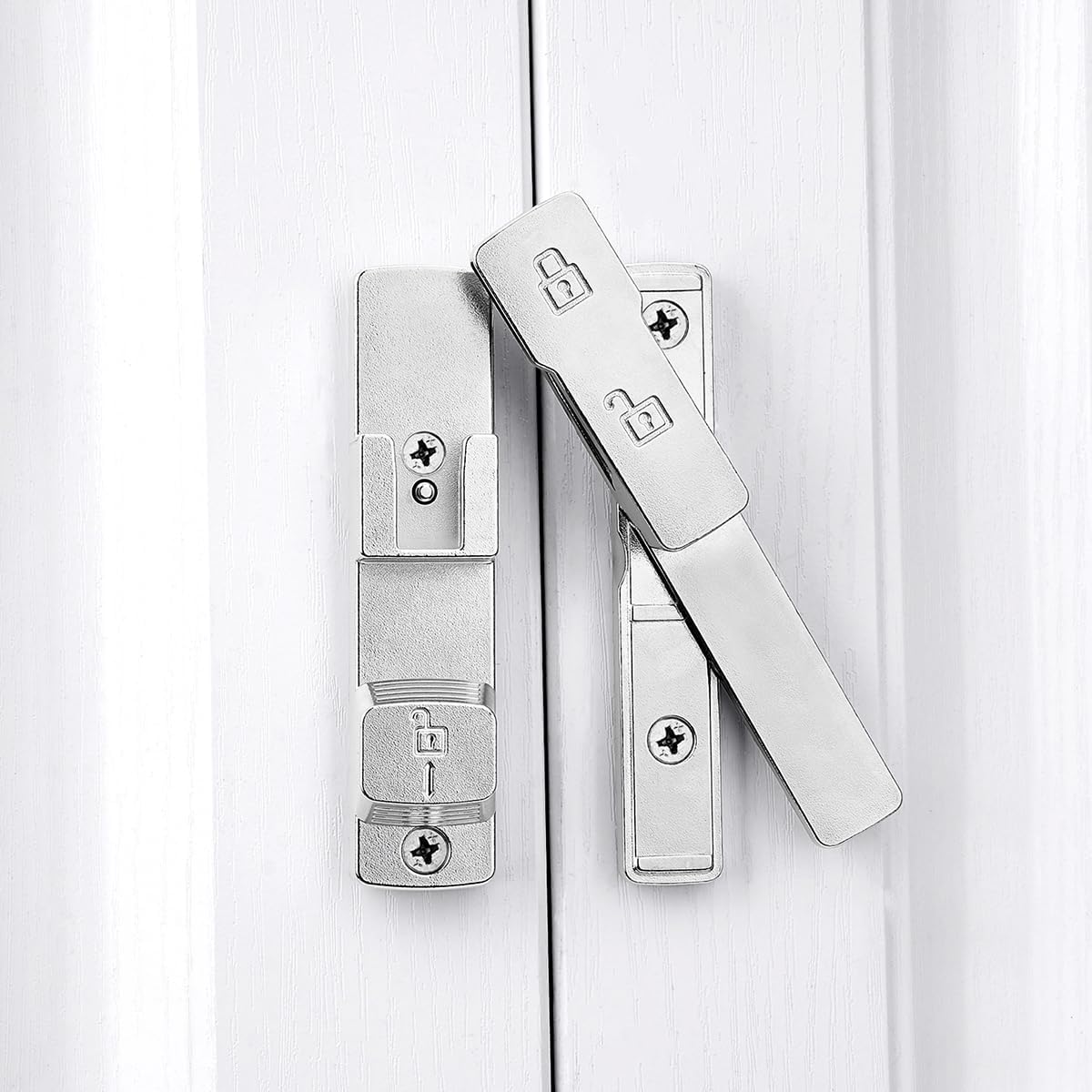 INIRET 2 Packs Silvery 180 Degree Barn Door Lock,Flip Gate Latches Hardware,Zinc Alloy Door Lock,Protect Privacy,for Barn Door,Cabinets,Windows,Garden,Bathroom
