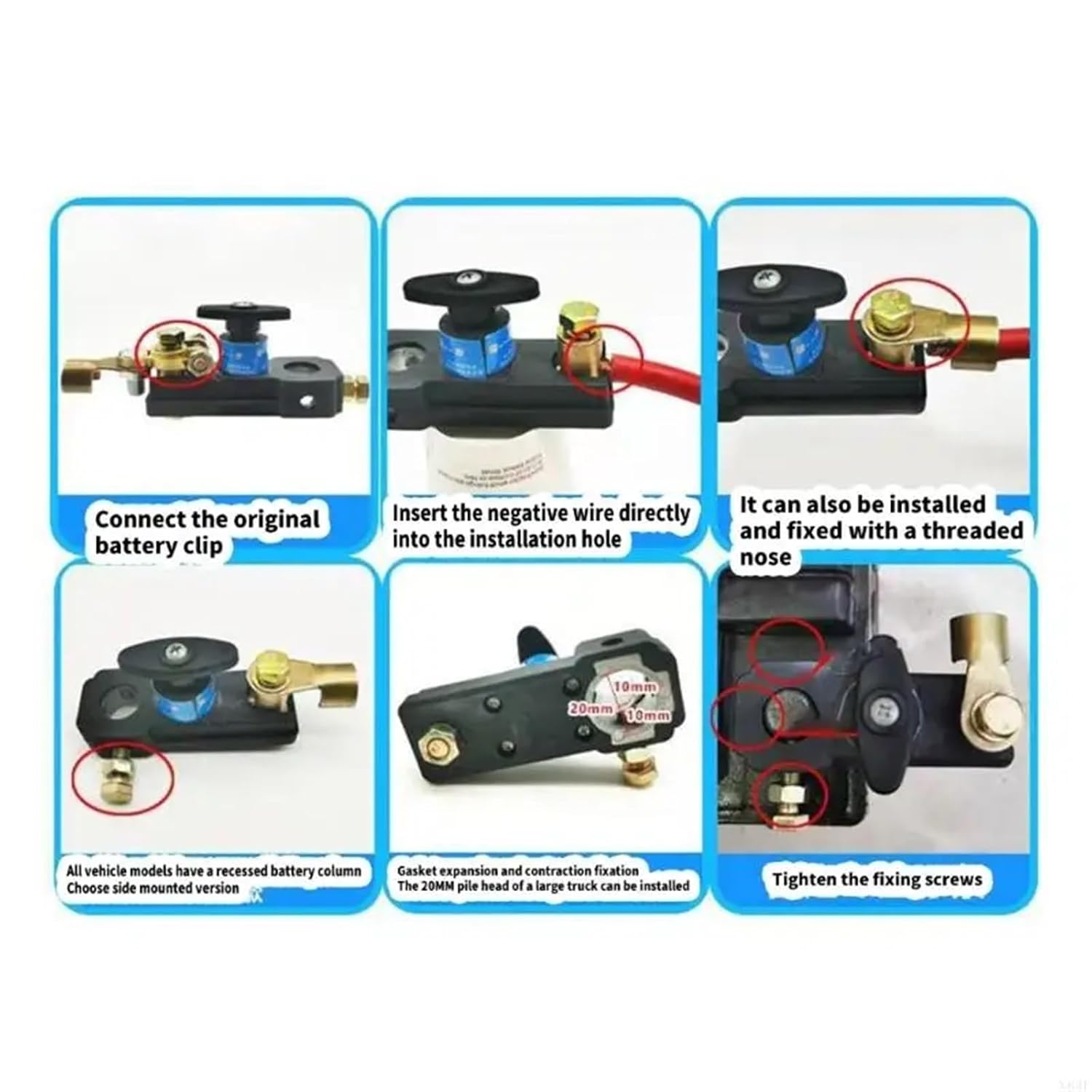 Car Battery Disconnect Switch 10 PCS Reliable Battery Disconnect Isolator for Car and Boats with Build