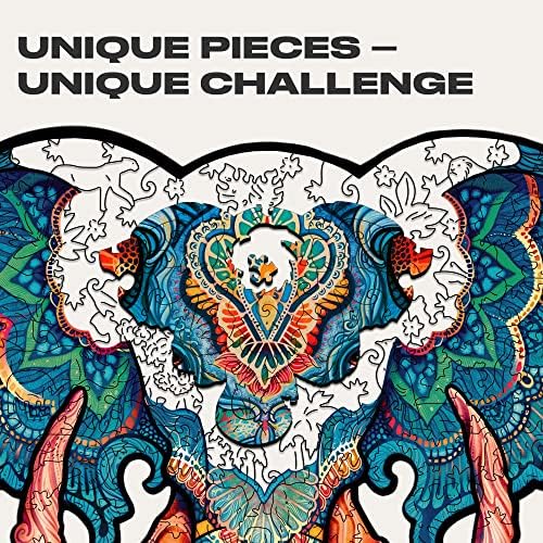 UNIDRAGON Original Wooden Jigsaw Puzzle - Eternal Elephant, 194 pcs, Medium 13"x10", Unique Animal Shaped Puzzle Box, Birthday Gift Idea for Kids, Adults, Girls, Boys, Family Game and Hobby