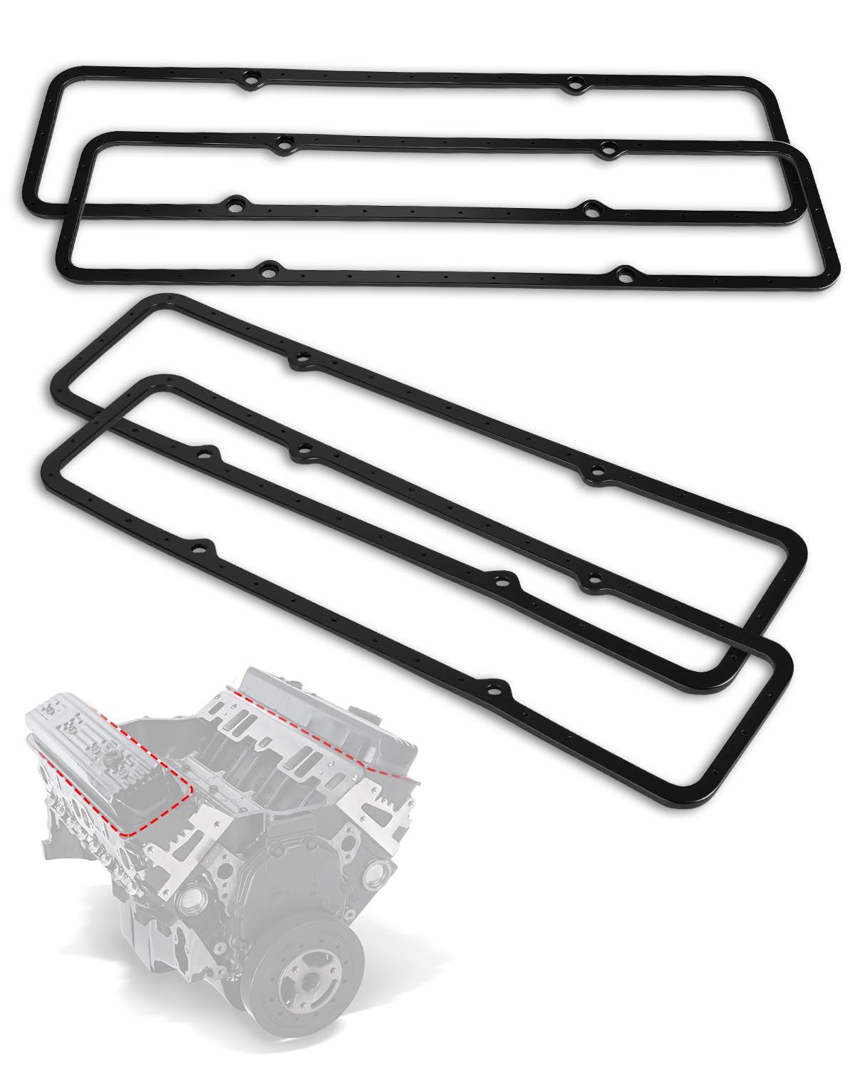 7484BOX Steel Core Rubber Valve Cover Gaskets Compatible with Small Block Chevy SBC 283 305 327 350 383 400, Silicone Reusable Valve Gasket Set, Leak-Proof Sealing – Pack of 4
