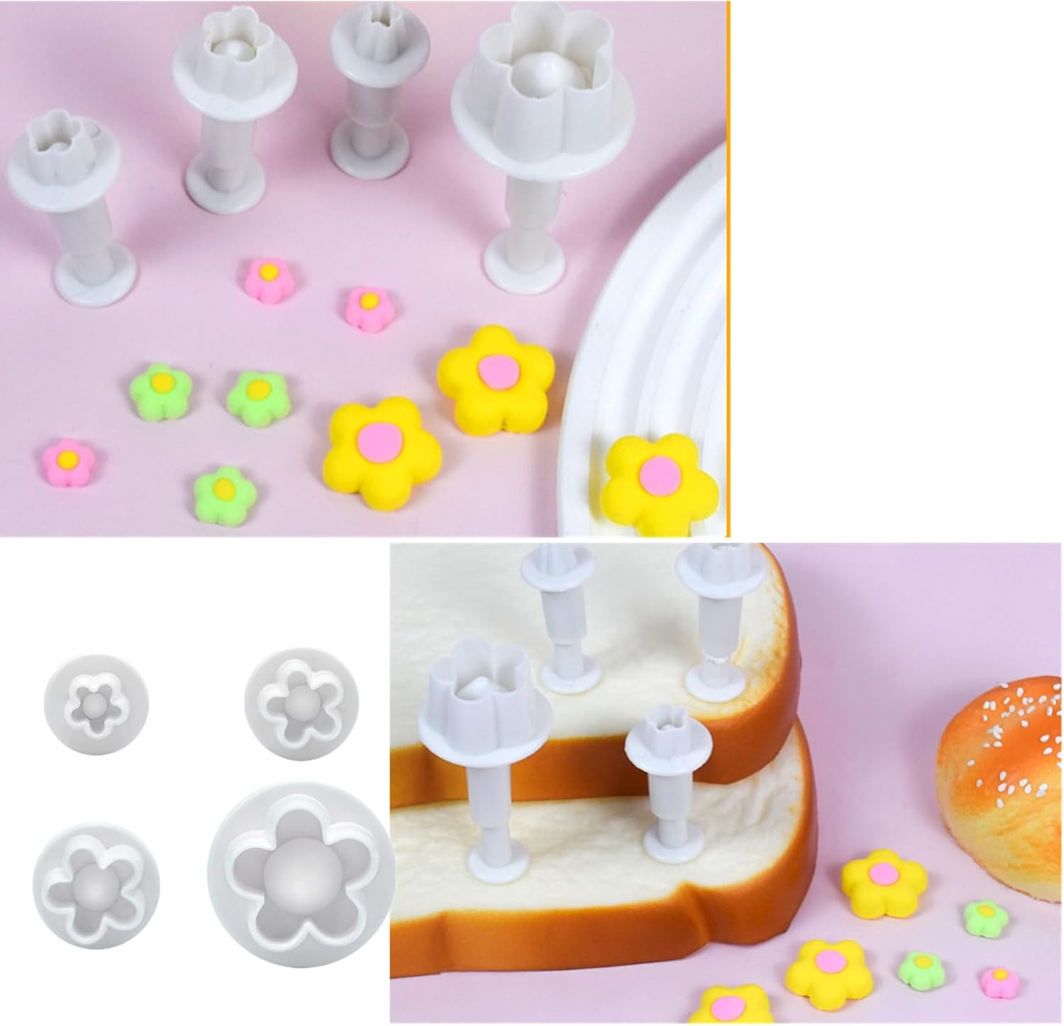 8 Pcs White Flower Plunger Cookie Cutters - Blossom Fondant Mold, Plastic Baking Tools for Cake/Dessert/Candy Sculpting & DIY Decor - Image 4