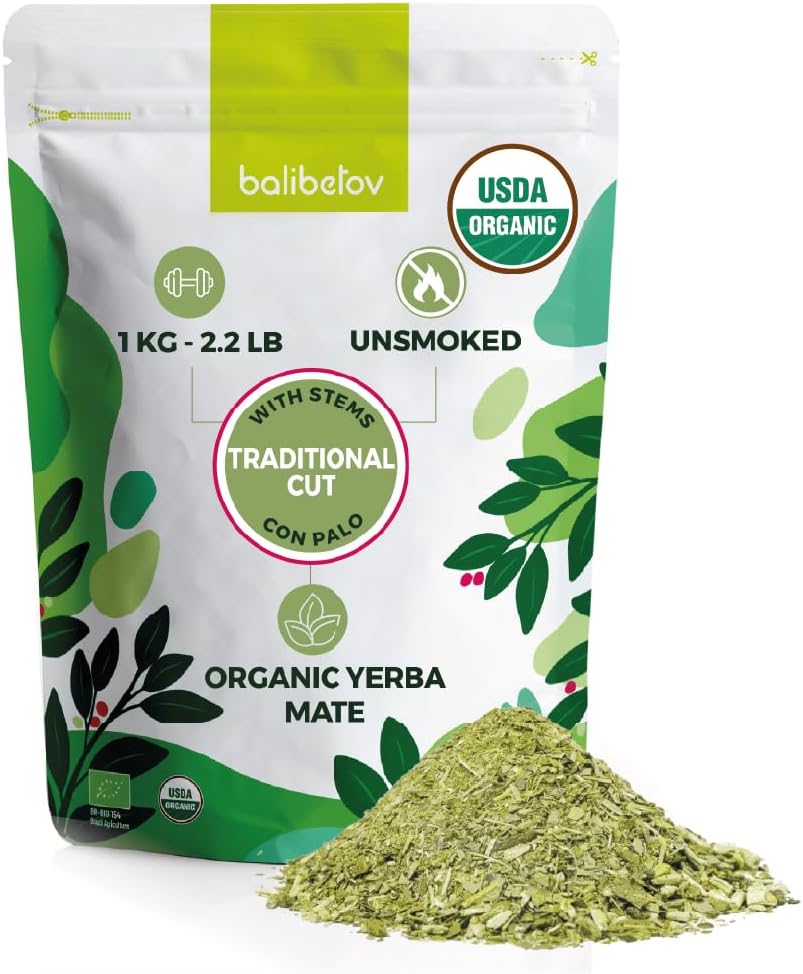 Organic Yerba Mate Tea - Non-Smoked Loose Leaf Pure Yerba Mate Tea (2.2 Pounds (Pack of 1), Traditional Cut)