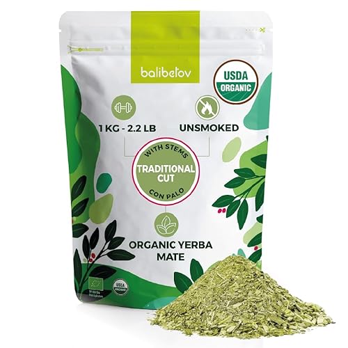 BALIBETOV Té orgánico USDA de yerba mate de hoja suelta, bolsa de 2.2 libras, corte tradicional natural, limpio de alta energía, artesanal sin