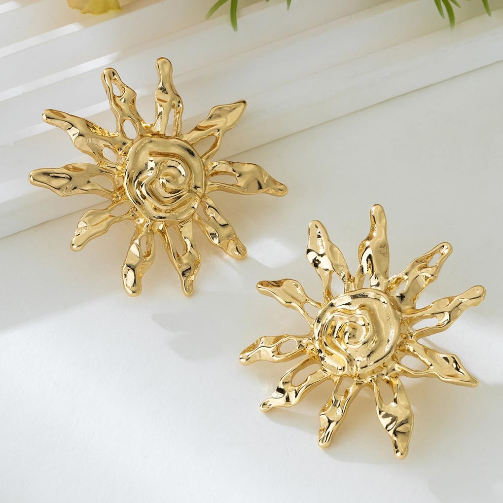 Chunky Gold Sun Statement Earrings for Women Vintage Exaggerated Liquid Metal Dangle Drop Earrings Trendy Punk Jewelry - Image 6