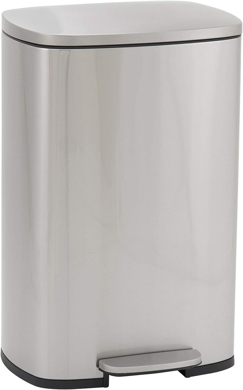 Design Trend Rectangular Stainless Steel Step Trash Can with Soft Close Lid | 50 Liter / 13 Gallon, Silver