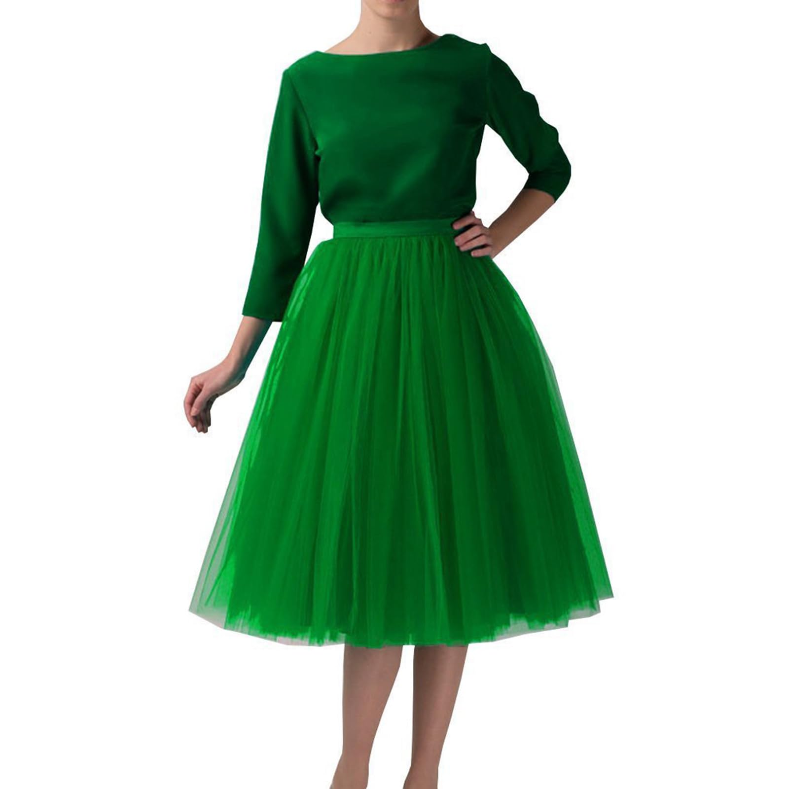 Ruarby Unisex Green Grass Women's Dance Tulle Skirts Elastic Highs Waist Pleated Skirt Carnivals Costumes Tutus Layered Layered Tutus Skirt