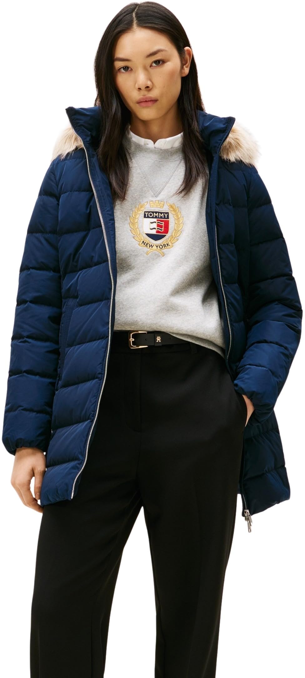 Tommy Hilfiger Damen Daunenmantel Down Slim mit Fellbesatz