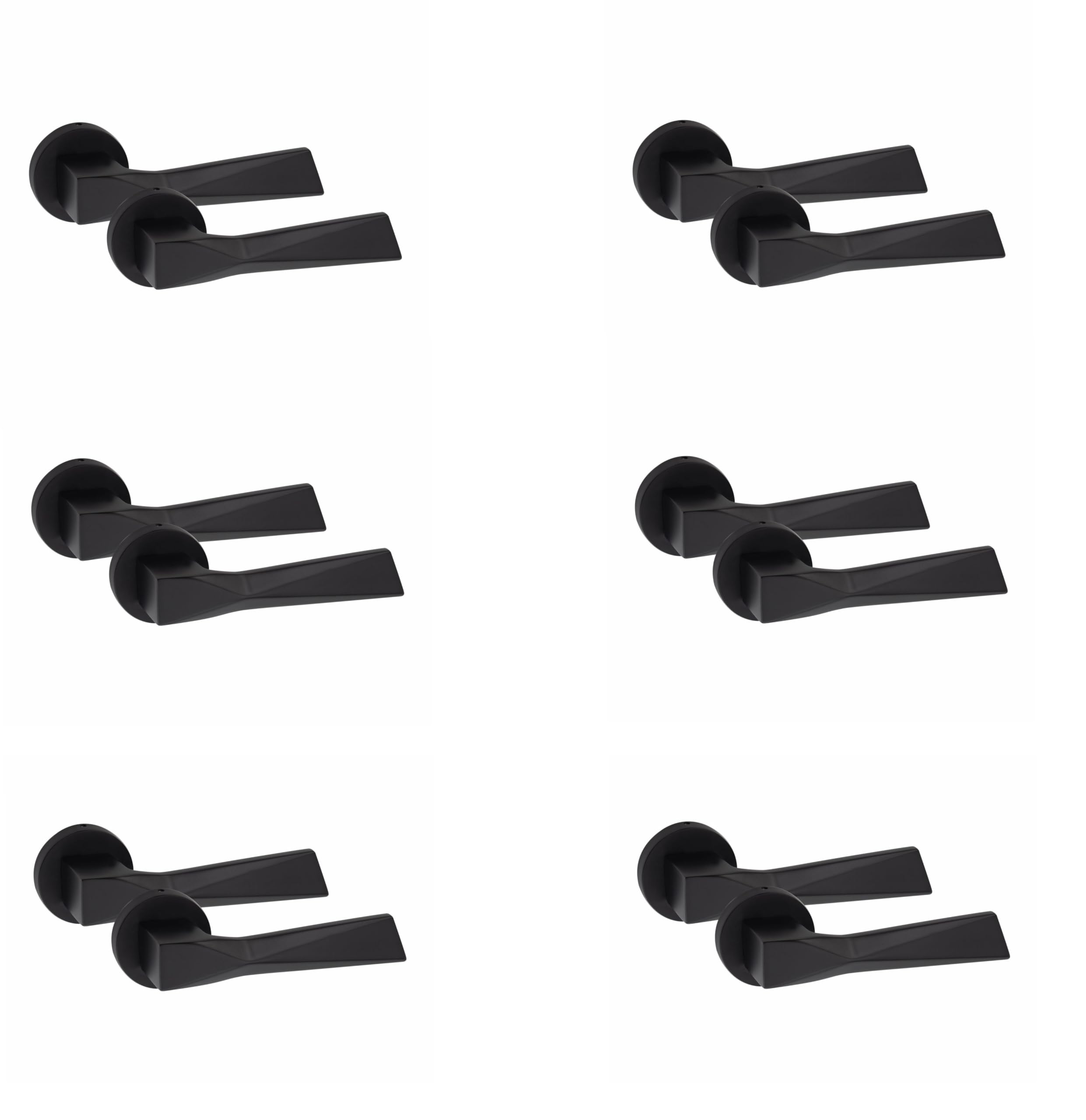 Golden Grace Modern Aura Design Premium Door Handles on Round Rose in Matt Black - 6 Pairs