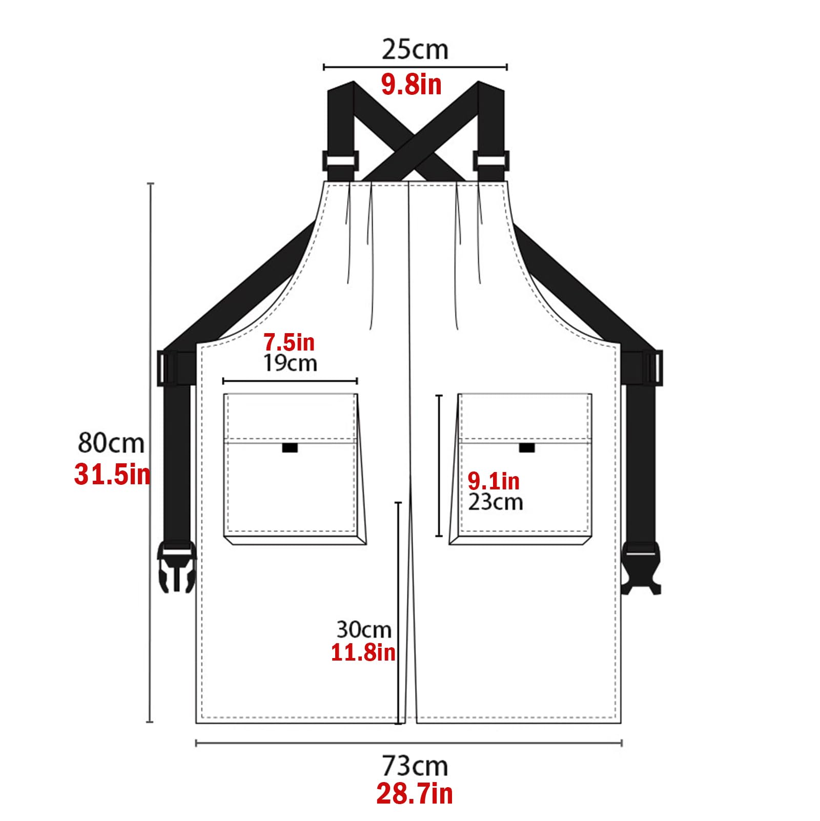 Delantal De Cocina para Mujer Hombre, Delantal De Barbacoa con 2 Bolsillos, para Cocina, Jardinería, RestauranteBlack,One Size