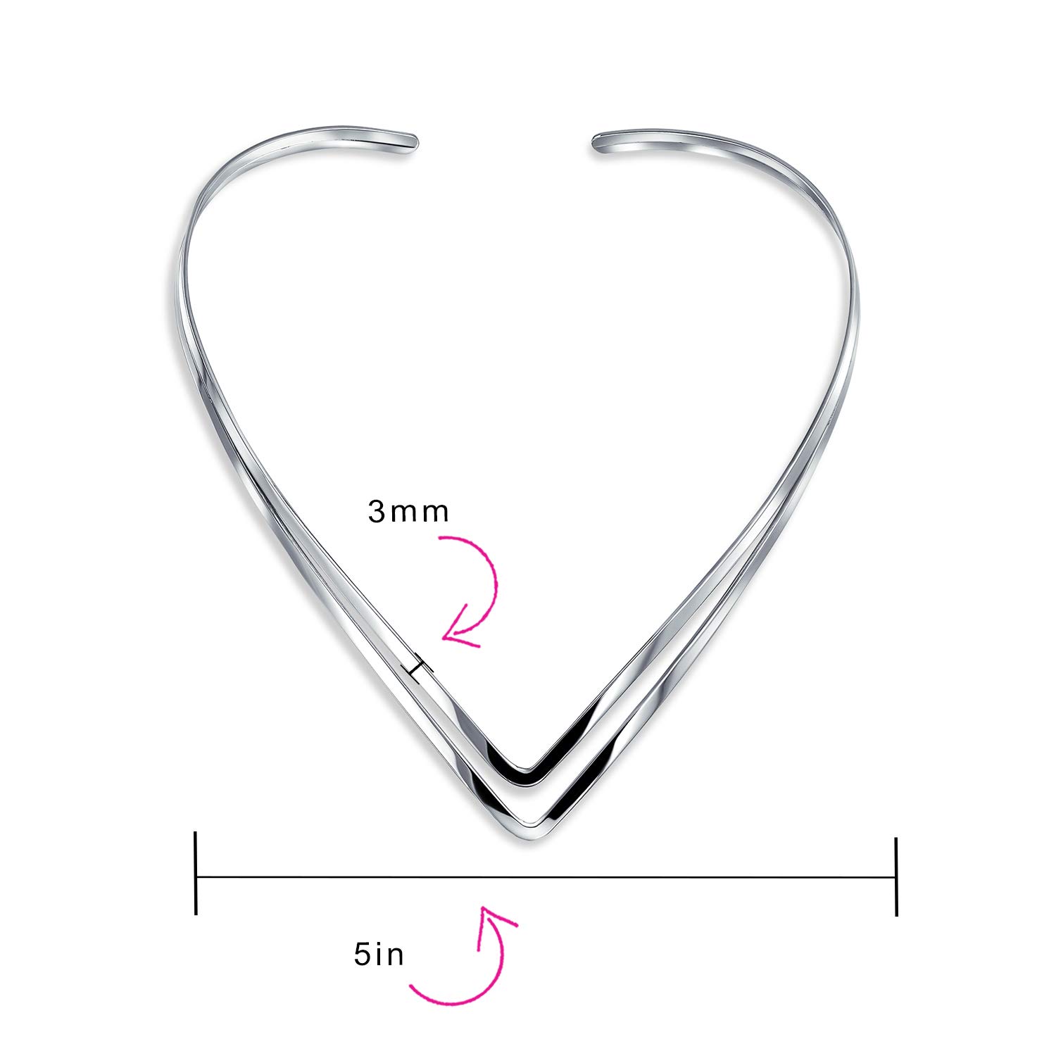 Simple Fine Choker Wave Zig Zag Geometric Collar Statement Necklace For Women .925 Silver Sterling