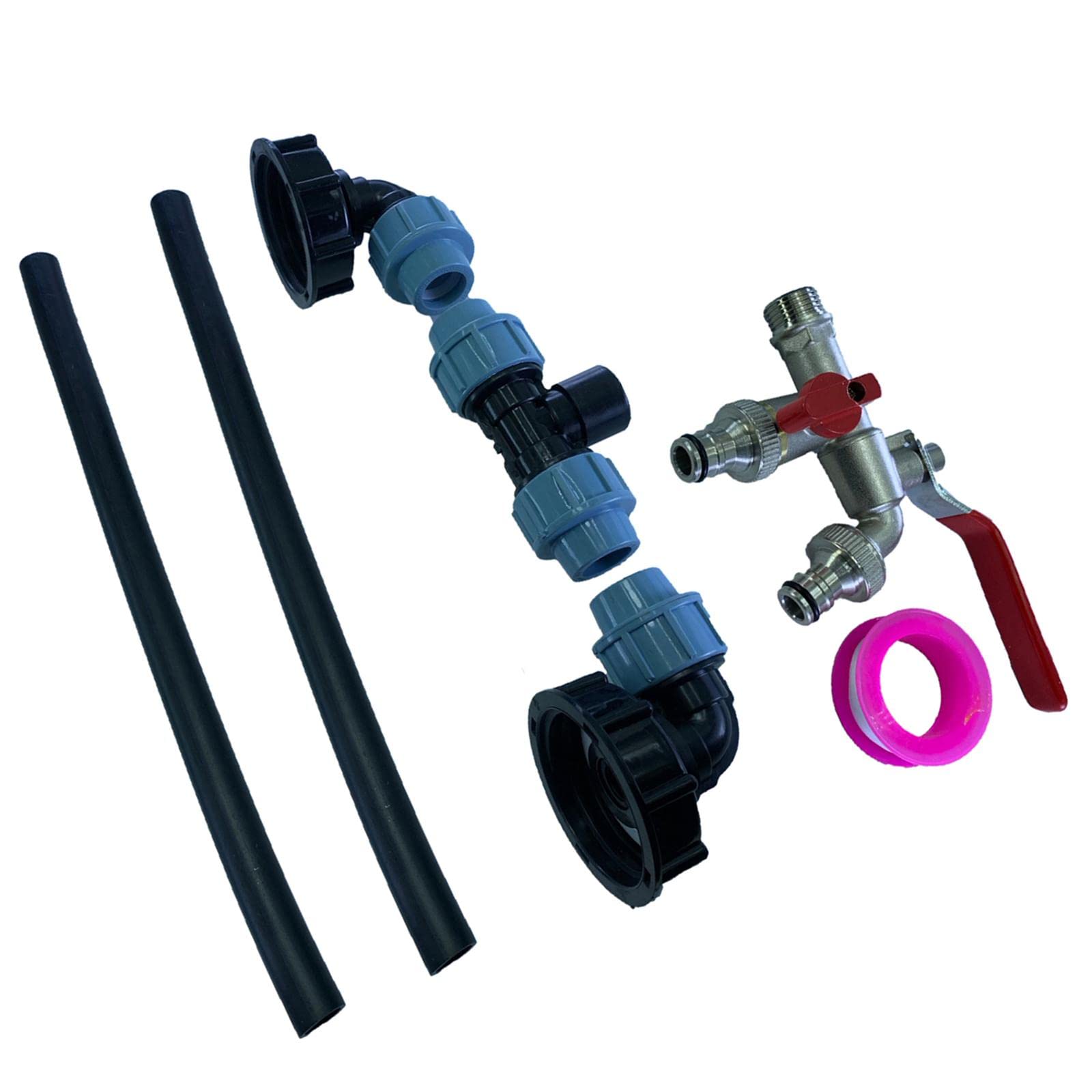 IBC Adapter do zbiornika z gwintem grubym, adapter spustowy, 1 rura 2 zakrzywione złącza, złącze węża do wody, oleju, paliwa, ogrodu, podwórka, łatwa instalacja, C
