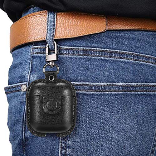 Maxjoy Compatible Airpods Case, Leather Airpods Cover 5 In 1 Protective Case With Keychain/Ear Hooks/Airpods Strap/Watch Band Holder/Earpods Case Compatible With Apple Airpods 2 1 Charging Case, Black #TOP6