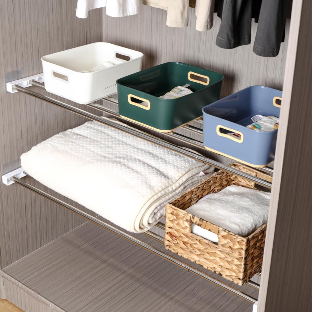 Estante extensible ajustable para armario y barra de metal para colgar, estante de almacenamiento de 35 a 60 cm con separadores de ropa para armario, cocina y baño