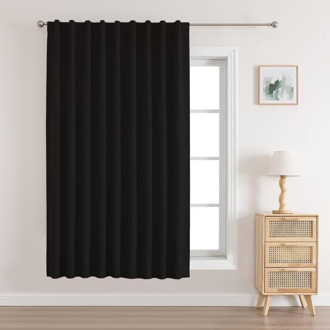 Joydeco Made to Measure Blackout Thermal Lined Curtain 1 Panel, Linen Texture Fabric, 100% Light Blocking, Back Tab & Rod Pocket, Custom Size (Width x Drop) - Black โ image 1