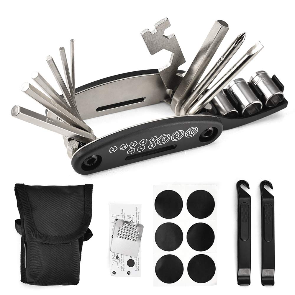 Irfora Bicycle Repair Tool Kit 16 in 1 Multifunction Bike Fix Tools with Portable Bag Two Tire Lever Bike Repair Tool