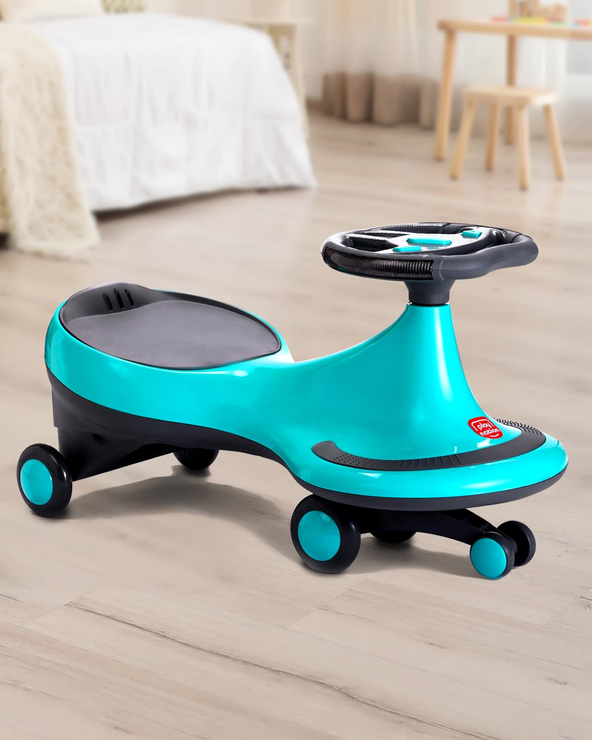 Premium Kids Swing Car with Light&Music,Magic Twister Ride Toy for 3-5 Years,Push Ride-On Car with Scratch-Free PU Wheels,Easy-Steer Handle,Indoor Outdoor,100Kg Capacity,Blue,Birthday Gift