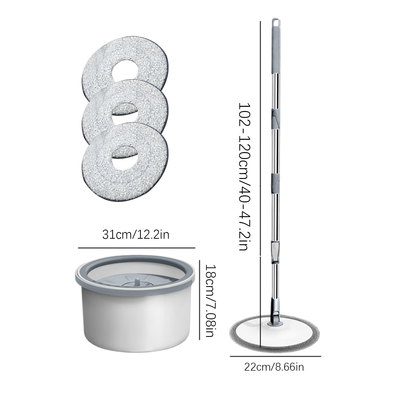 Fregona Con Cubo Compacto, Ligero, Doméstico, Limpieza | Kit Fregona Giratoria Con Cubo Individual Y Escurridor para Todo el Hogar, Suelos de Madera Noble, Mármol, Cocina, Baño y