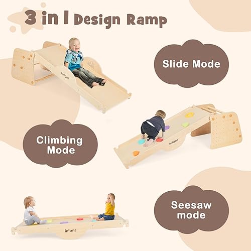 Miniatura 3 de INFANS Juguetes de escalada 7 en 1 para niños pequeños, juego de escalador de cubo Montessori de madera mejorado con rampa reversible, escalera