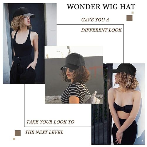 Miniatura 7 de Qlenkay Gorra de béisbol con extensiones de cabello, 14 pulgadas, ondulado, rizado, estilo Bob, peinado, peluca ajustable, peluca sintética adjunta