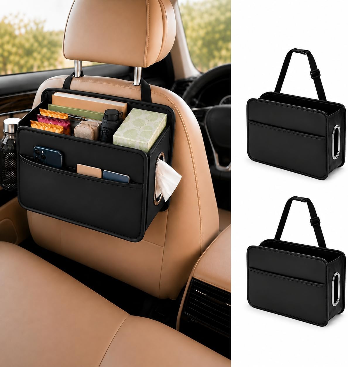 Noaman Car Seat Organizer Backseat Hanging Trash Can or Car Tissue Holder