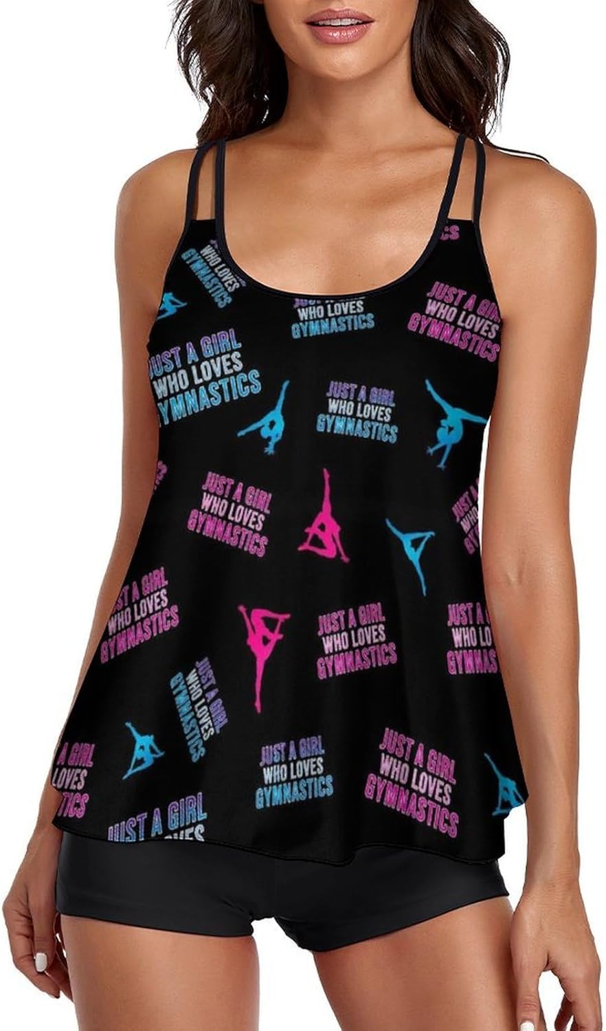 Loose Fit Tankini Swimsuits for Women, Tummy Control Tank Top with Shorts for Swimming Sports