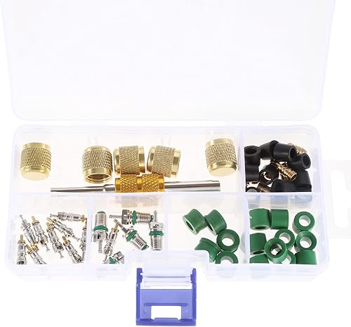 Miniatura 2 de Kit de núcleo de válvula de aire acondicionado, 56 piezas, incluye núcleo de válvula R134a R22 R410, juntas de manguera, válvula, tuerca de latón,