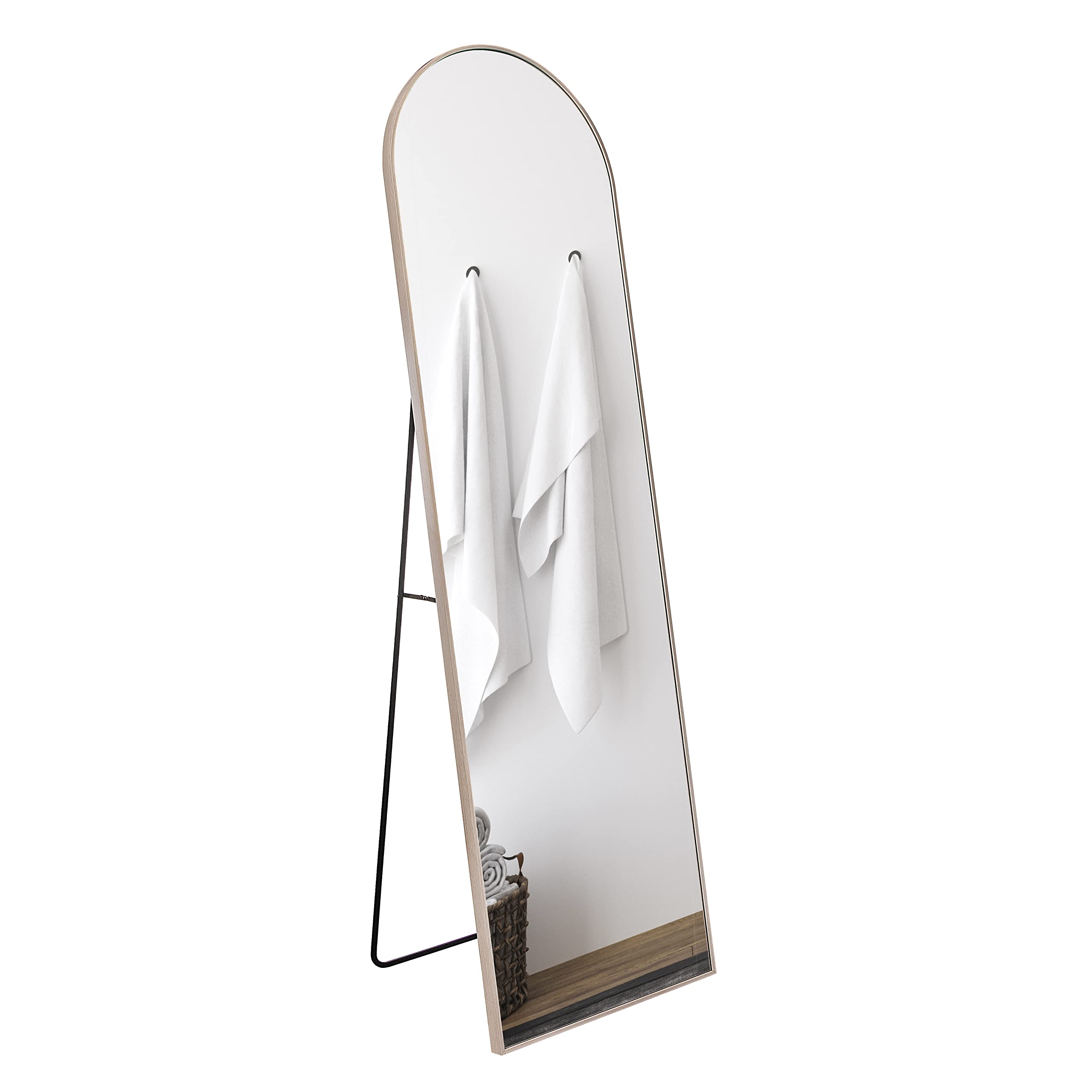 Camden Reed 18.25x62.25 Inch Light Brown Woodgrain Rounded Arch Metal Floor Mirror, Cheval Mirror, Leaner Mirror, Arched Mirror