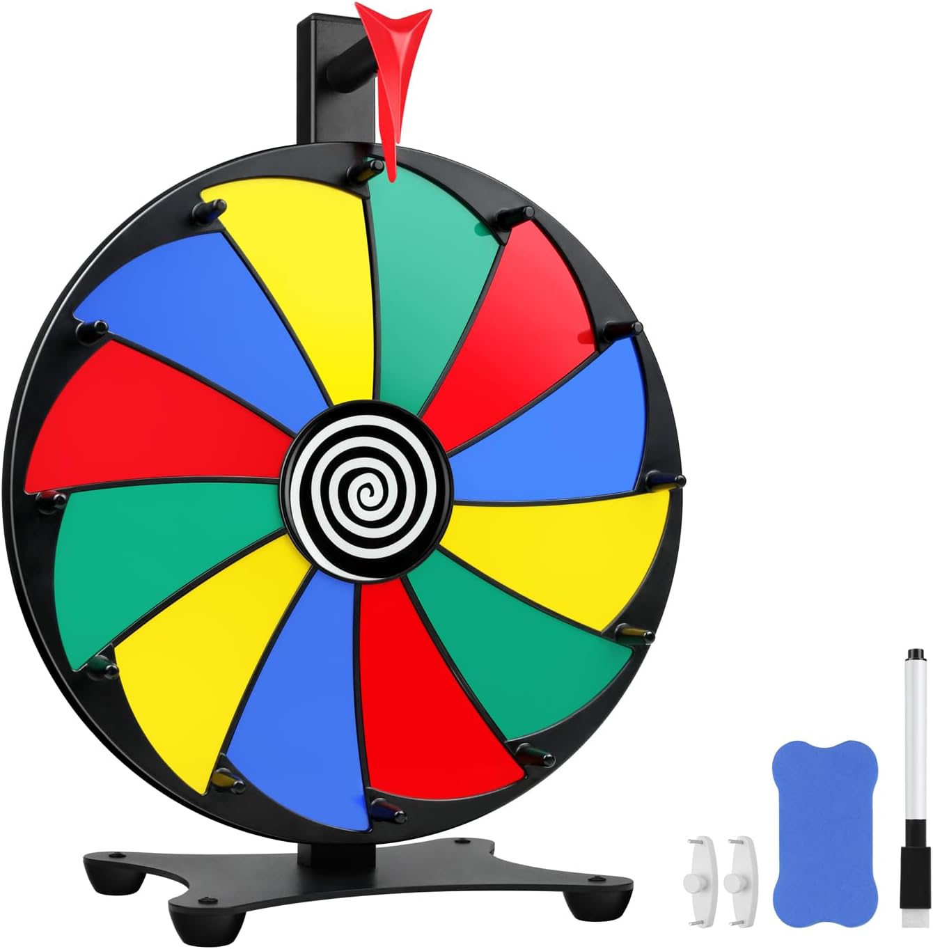12 Inch 12 Slots Prize Wheel Tabletop or Wall Mount Fortune Spin with Dry Erase Marker and Eraser for Engaging Home Parties, Trade Show, Carnival Events