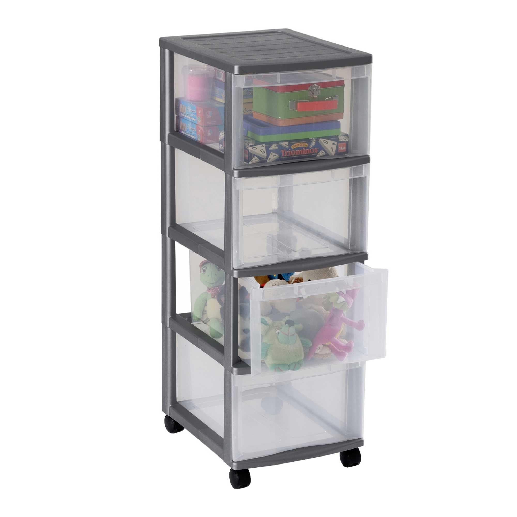 Rotho Sundis 4155002 Optimo Cassettiera 4 cassetti Polipropilene Argento 38 x 30 x 85,5 cm | Grigio, facile da spostare, ideale per l'archiviazione in ufficio, lezioni, documenti, materiale di consumo