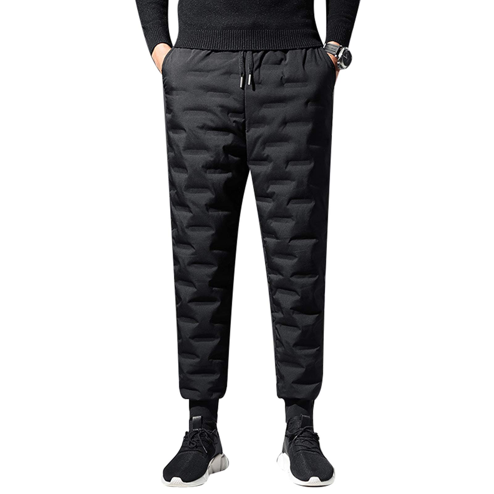 ANUFERMens Winter Warm Duck Down Filled Snow Pants Water-Resistant Outdoor Sweatpants with Zipper Pockets