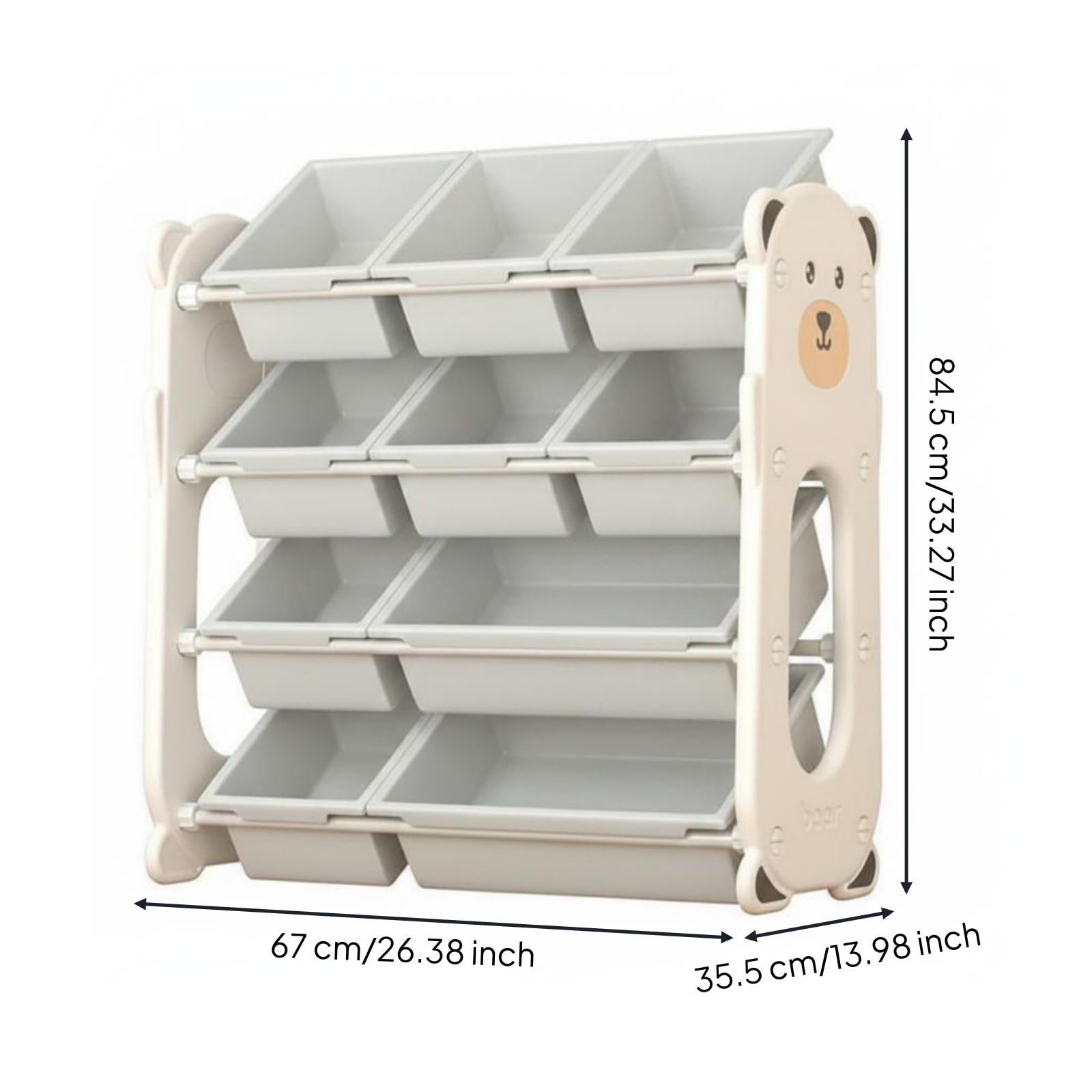 Baoblaze Estantería Infantil de Almacenamiento con Cubetas Anguladas Organizador de Juguetes Estantería para Niños Mueble de Almacenaje Material Marco de Acero, Gris