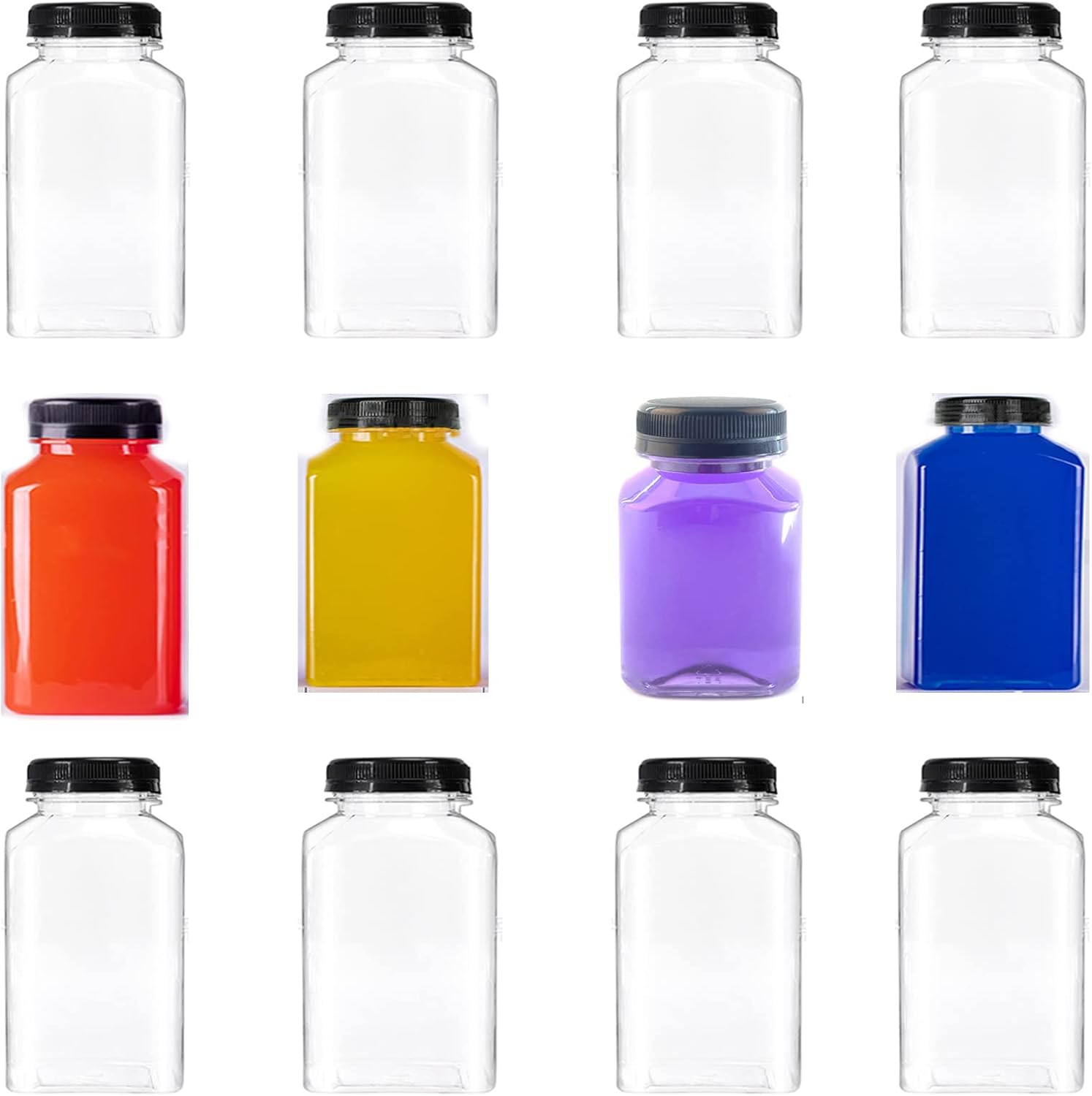 12 Pieces 8 OZ (250 ml) Plastic Juice Bottles with Black Tamper Proof