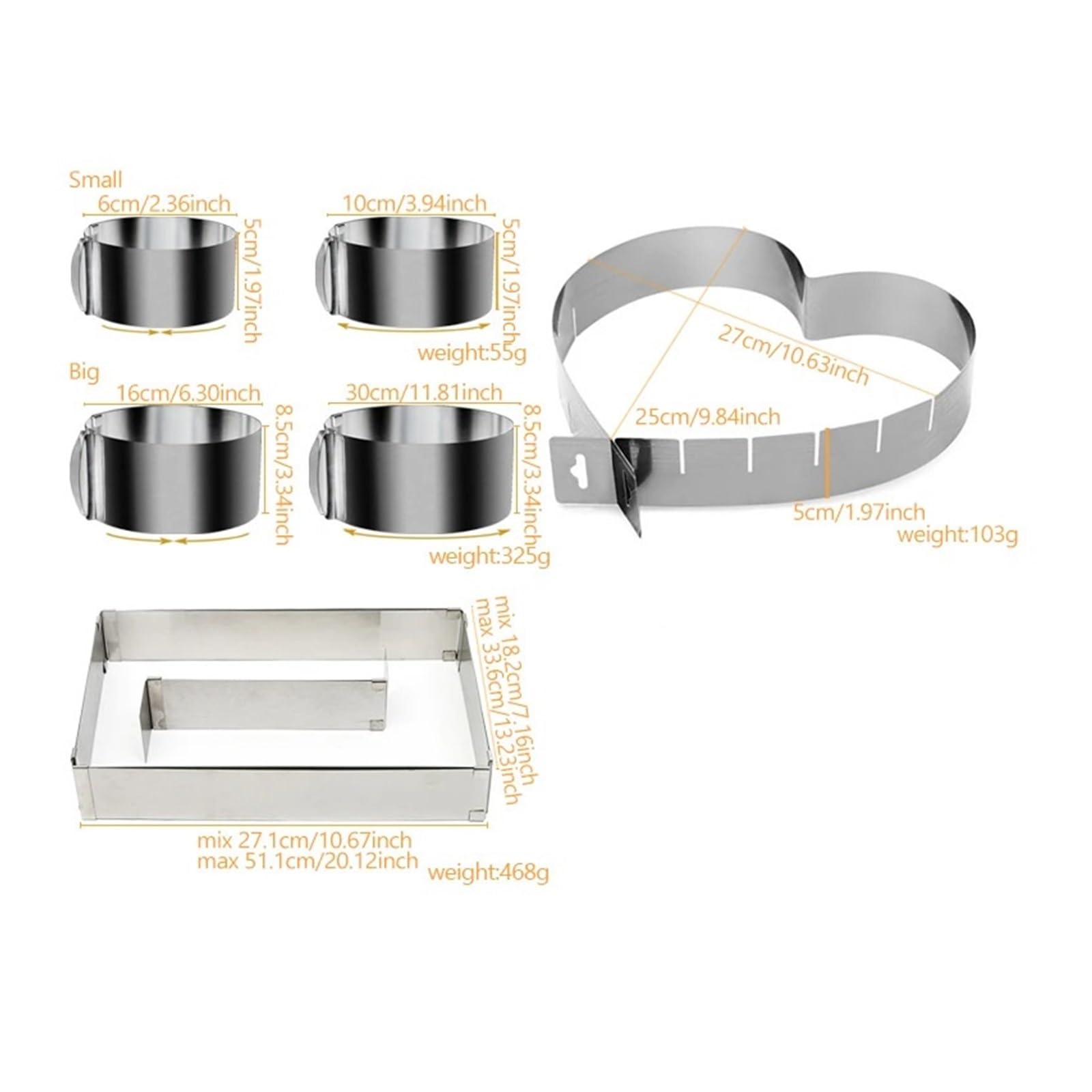 Anillas para Reposteria Molde de Anillo Mousse Acero Inoxidable Ajustable for Hornear Pasteles(Rectangle Cake Mold)
