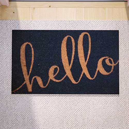 Flash Furniture Harbold Indoor/Outdoor Coir Doormat - Navy Background With Natural Hello Message - 18" X 30" - Non-Slip Backing #TOP4