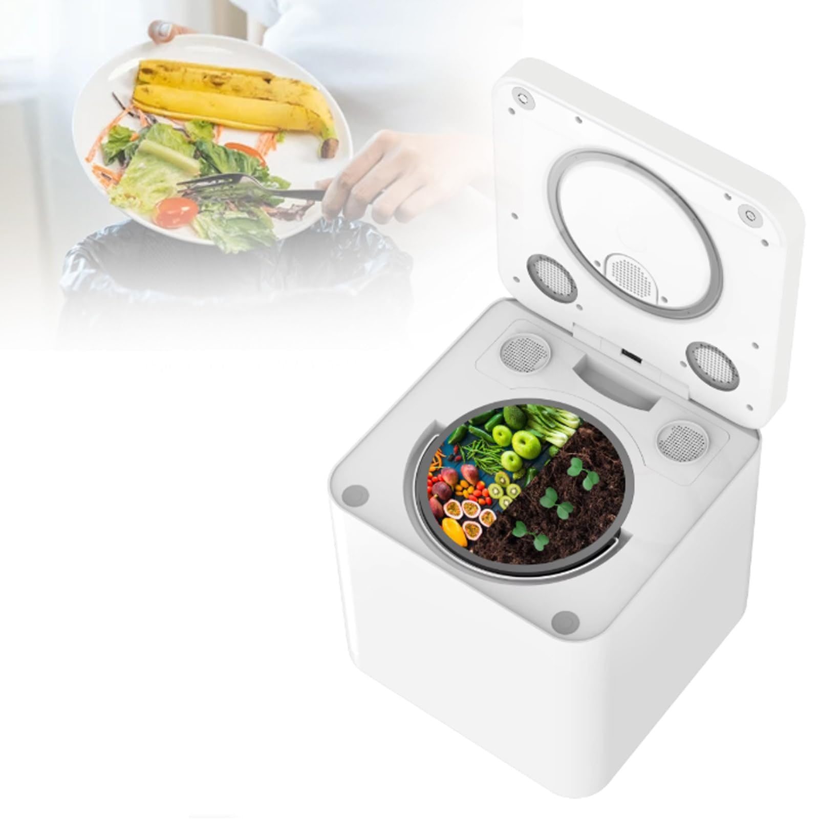 Composteur automatique de cuisine contre les mauvaises odeurs de poubelle
