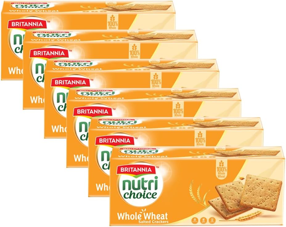 Nutri Choice Whole Wheat Salted Crackers 7.05oz (200g) - Healthy Breakfast & Tea Time Snacks (Pack of 6)