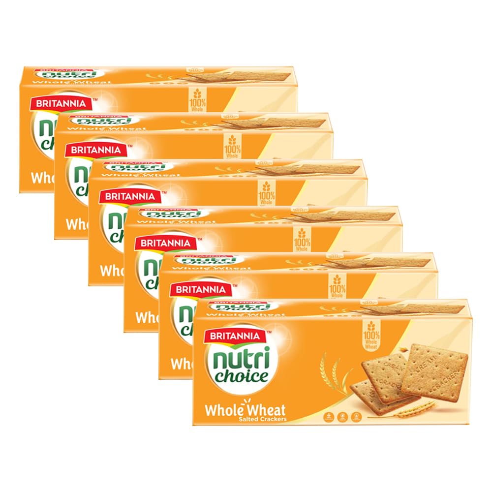 BRITANNIANutri Choice Whole Wheat Salted Crackers 7.05oz (200g) - Healthy Breakfast & Tea Time Snacks (Pack of 6)