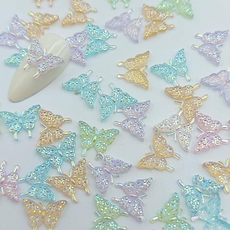 Miniatura 4 de 100 dijes de mariposa 3D Kawaii, mini diamantes de imitación para uñas, gemas de diamantes de imitación acrílicos con brillantina, accesorios de