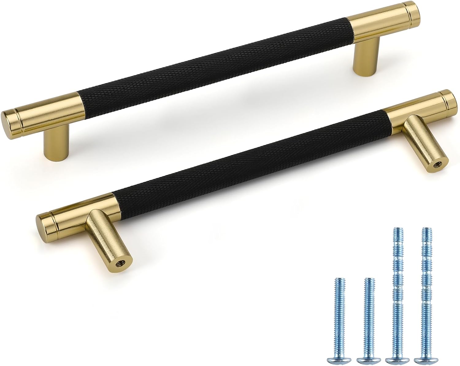Rergy Cabinet Handles Knurled Drawer Pulls and Knobs 12Pack Black&Rose Gold 6-1/4inch Hole Center Kitchen Hardware for Dresser Oxidation Finish with Diamond Pattern
