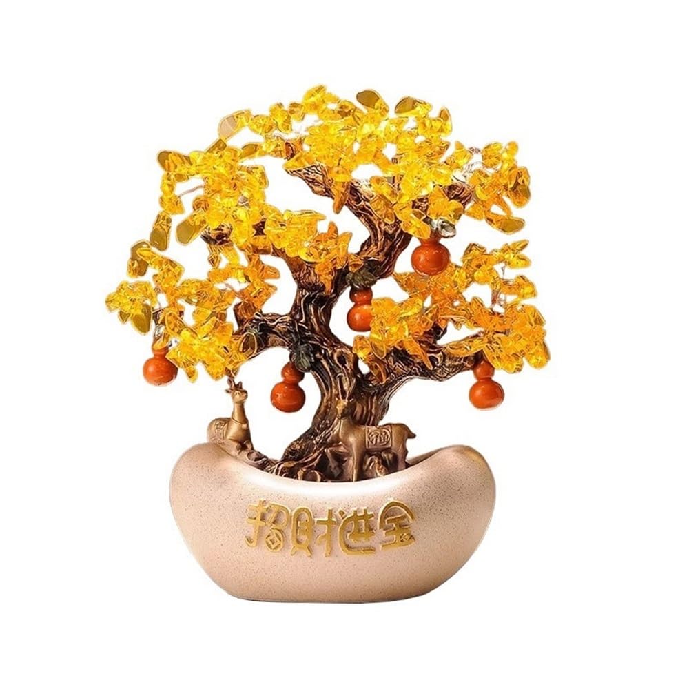 Home Decor Wealth Prosperity Crystal Money Tree, Feng Shui Reiki Balancing Home Ornament Bonsai(Beige)