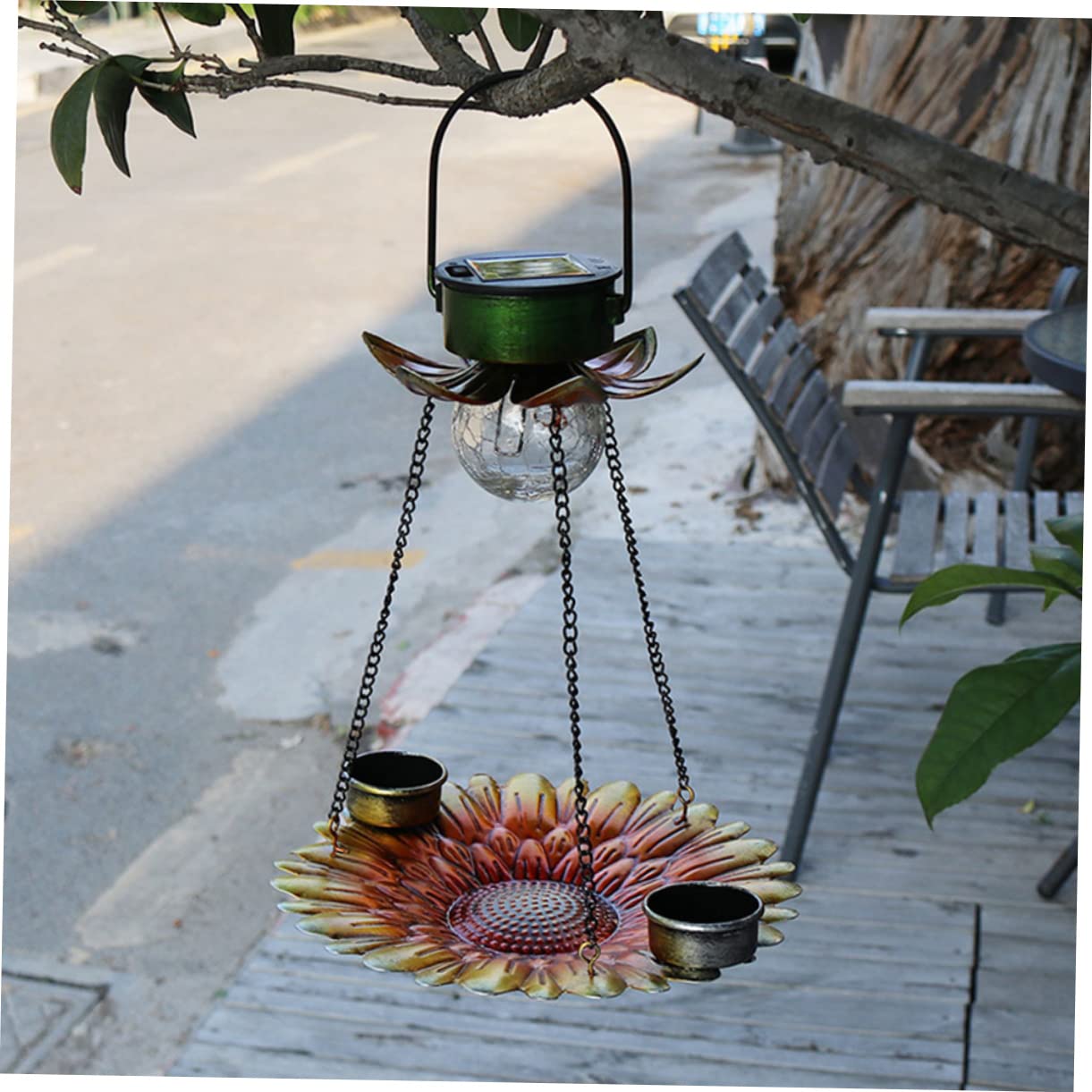Solarbetriebener Vogelhäuschen mit Kreativer und Dekorativem Lampendesign Hängender Futterspender für Kleine Vögel im Garten für Kanarienvögel und Papageien