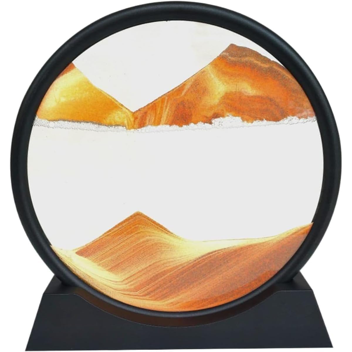 Dynamic Sand Art Liquid Motion: 3D Deep Sea Sandscape in Round Glass - Relaxing Moving Sand Frame for Desktop Home Office Decor - Kinetic Quicksand Painting Display with Stand for Adults and Kids