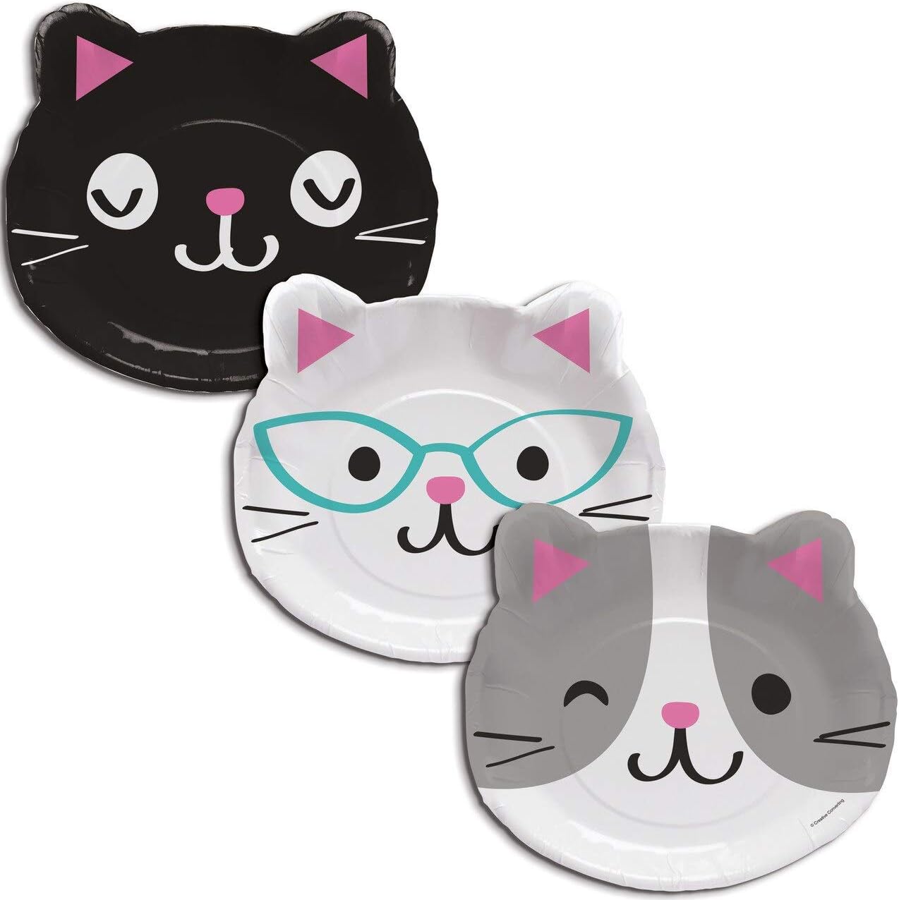 Creative Converting 328704 Cute Cats Shaped Paper Dinner Plates - 8 Pcs Multicolor, 8" x 9"
