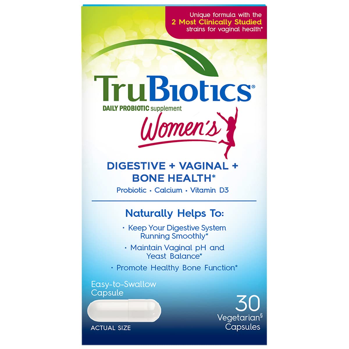 TruBiotics Probiotic for Women Probiotics for Digestive Health, Vaginal & Bone Health, Formulated with Bifidobacteria for Healthy Gut & Balanced pH, Daily Women's Probiotic Supplement, 30 Capsules