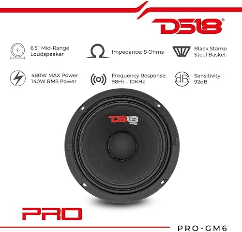 Miniatura 2 de DS18 PRO-GM6 - Altavoz de 6.5 pulgadas, rango medio, cesta de acero negro, 480 W máximo, 140 W RMS, 8 ohmios, altavoces de rango medio de calidad